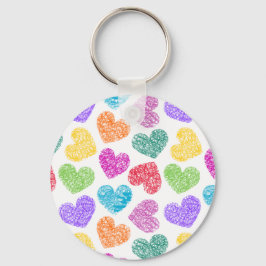 Modern Vibrant Rainbow Doodle Hearts Cute Mönster Nyckelring