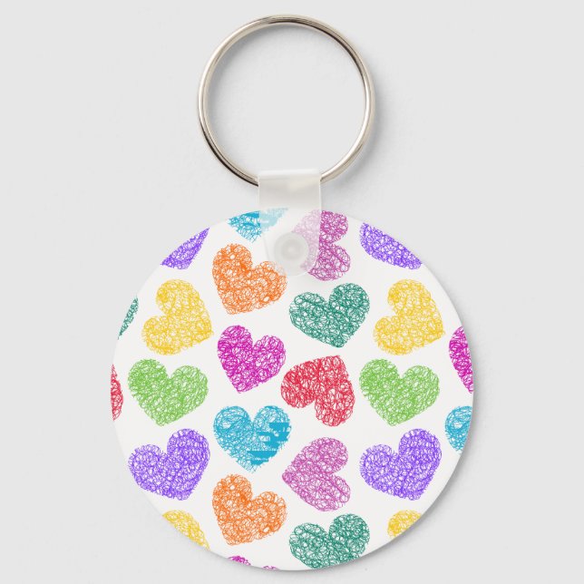 Modern Vibrant Rainbow Doodle Hearts Cute Mönster Nyckelring (Framsida)