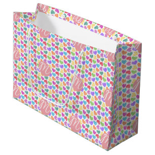 Modern Vibrant Rainbow Doodle Hearts Monogrammed