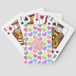 Modern Vibrant Rainbow Doodle Hearts Monogrammed Casinokort