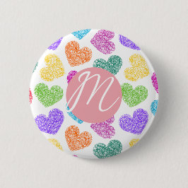 Modern Vibrant Rainbow Doodle Hearts Monogrammed Knapp