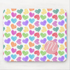Modern Vibrant Rainbow Doodle Hearts Monogrammed Musmatta