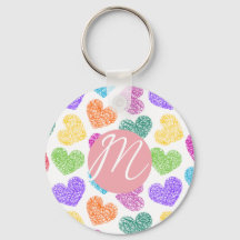 Modern Vibrant Rainbow Doodle Hearts Monogrammed