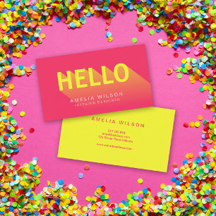 Modern Vibrant Rosa och Gult Hej Typografi Visitkort
