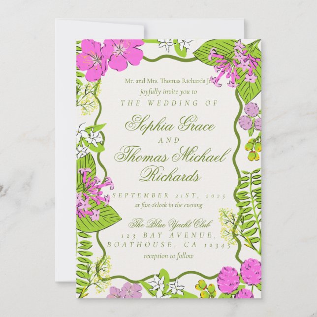 Modern Vibrant Tropical Botanical Wedding Inbjudningar (Framsida)