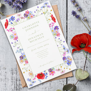 Modern Vibrant Vildblomma Akvarell Bröllop Inbjudningar