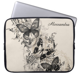 Modern Victorian Black Butterfly Personlig Laptop Fodral