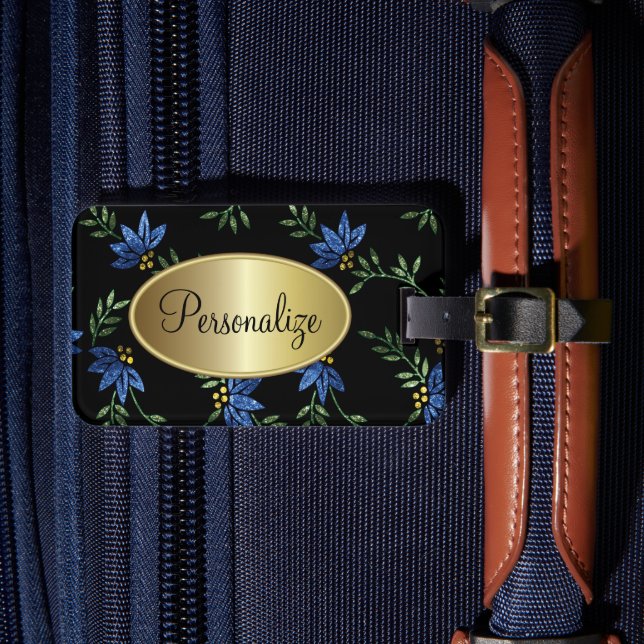 Modern Victorian Blue Blommigt Design Bagagebricka (Framsida Insitu 4)