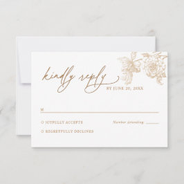 Modern Victorian Gold Floral Wedding RSVP Card OSA Kort