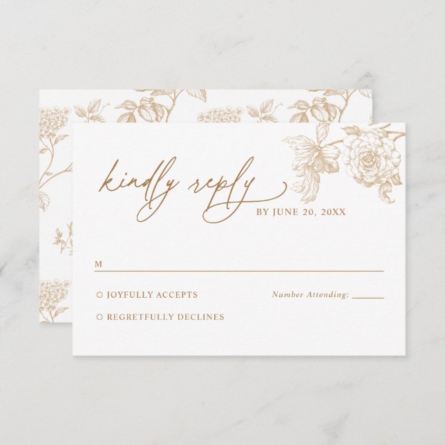 Modern Victorian Gold Floral Wedding RSVP Card OSA Kort (Fram/baksida)