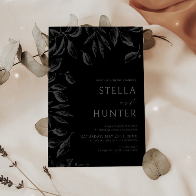 Modern Victorian Monochrome Greenery Bröllop Inbjudningar (Skapare uppladdad)