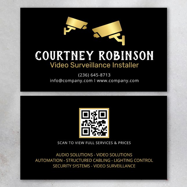 Modern Video Surveillance Installer QR Code Visitkort (Skapare uppladdad)