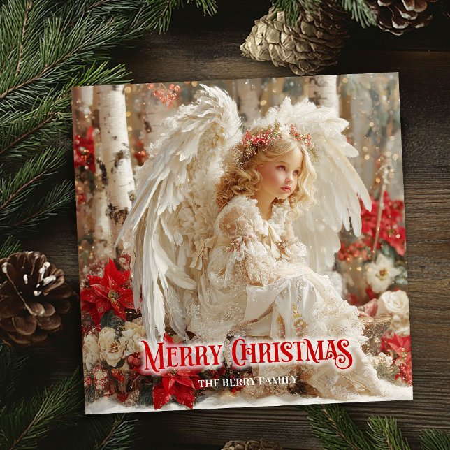 Modern viktoriansk ängel röd vit guld chic hälsnin julkort (Modern Victorian angel red white gold chic greeting card

)