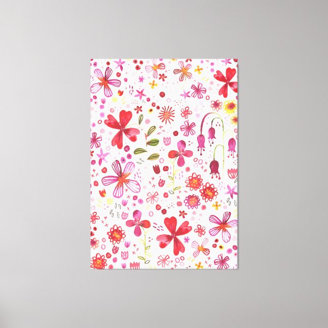 Modern Vild, blommande vattenfärg Canvastryck (Framsida)