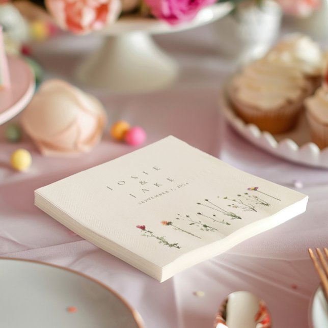 Modern vild blommor Napkins Pappersservett (Modern and minimalist napkins featuring a beautiful wild flowers illustration.)