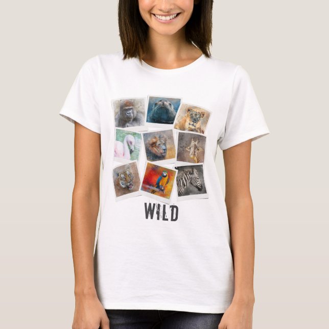 Modern Vild Djurfoto Ram Collage T Shirt (Framsida)