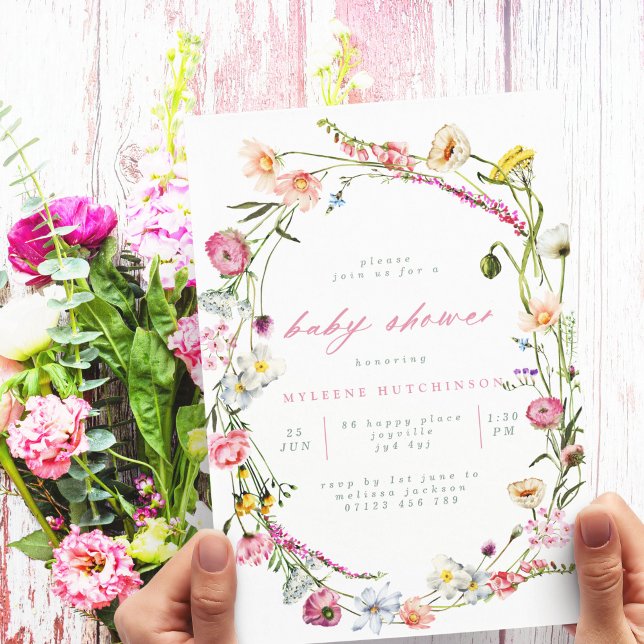 Modern Vild Flowers WandeBaby Shower-inbjudan Inbjudningar (Skapare uppladdad)