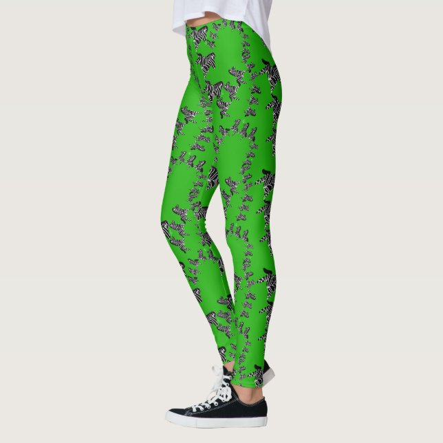 Modern vild grön zebra leggings (Vänster)