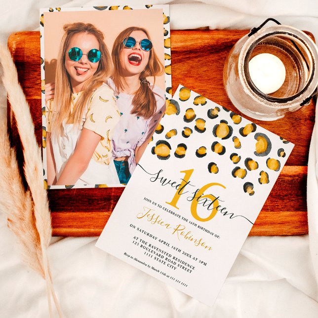 Modern vild leopard vattencolor mönster Sweet 16 Inbjudningar (Skapare uppladdad)