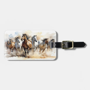 Modern Vild Mustang Horses Equestrian Watercolor Bagagebricka