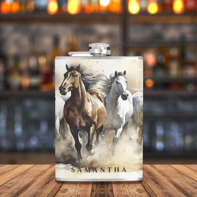 Modern Vild Mustang Horses Equestrian Watercolor Fickplunta (Skapare uppladdad)
