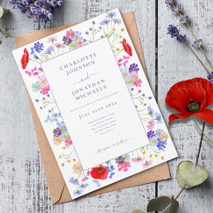 Modern Vildblomma Akvarell Lila Bröllop Inbjudningar