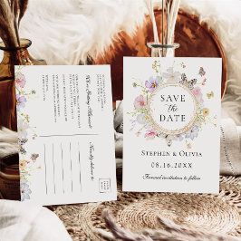 Modern vildblomma blomsterkrans Spara datum Meddelande Vykort