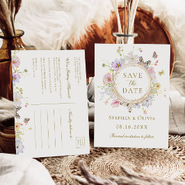 Modern vildblomma blomsterkrans Spara datum Meddelande Vykort