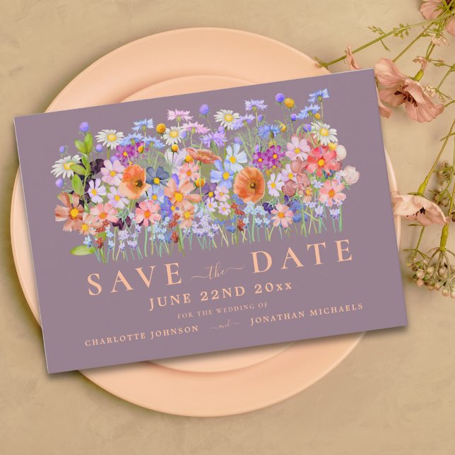 Modern Vildblomma Bröllop Spara Datumet (Colorful wildflower wedding save the date invitation )