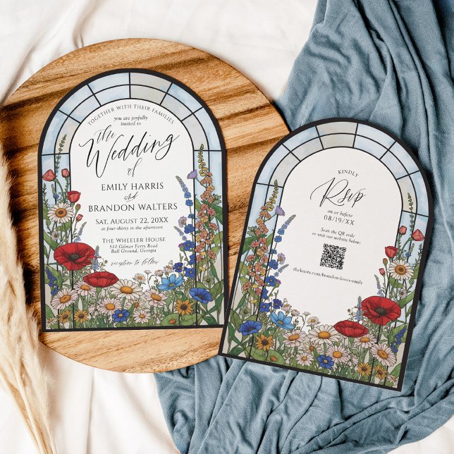 Modern vildblomma glasmålning valvbröllop inbjudningar (Skapare uppladdad)