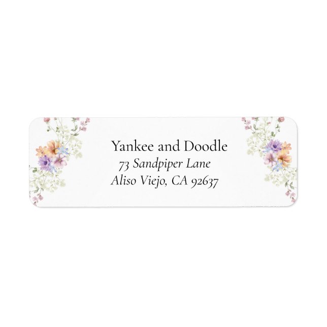 Modern vildblomma vårbröllop returadress etikett (Framsidan)