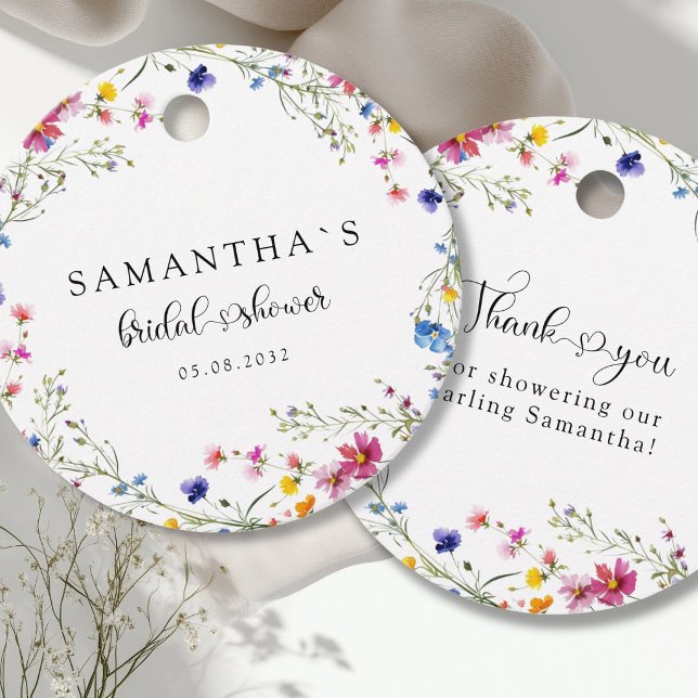 Modern vildblommobröllopsdusch  gåvor etiketter (Modern Wildflower Bridal Shower Favor Tags)