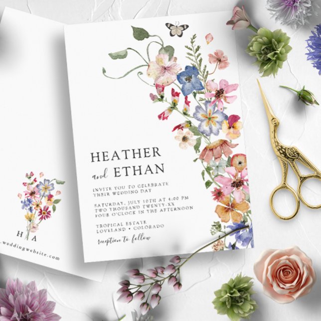 Modern vildblomsbröllop inbjudningar (Modern Wildflower Wedding Invitation by Painted Paperie)