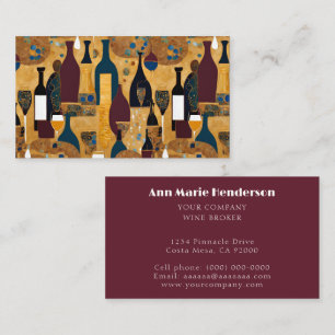 Modern Vin Mönster Guld Maroon Visitkort