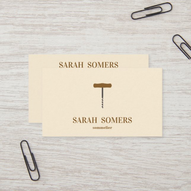 Modern Vin Stain Corkskruv Sommelier Bartender Visitkort (Fram/Back In Situ)