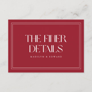 Modern vinröd "The Finer Details" Bröllop Tilläggskort
