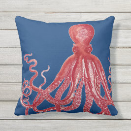 Modern vintage 3 för nautisk bläckfisk för havsliv utomhuskudde