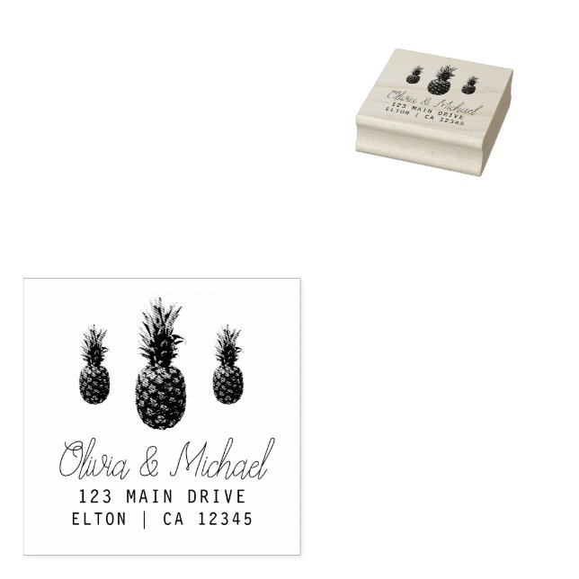 Modern Vintage Ananas Returadress Bröllop Ru Stämpel (Stämplad)