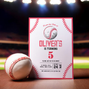 Modern Vintage Baseball Red Stitches Birthday Inbjudningar
