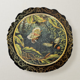 Modern Vintage bin och fjäril i Spiders Webben Rund Kudde