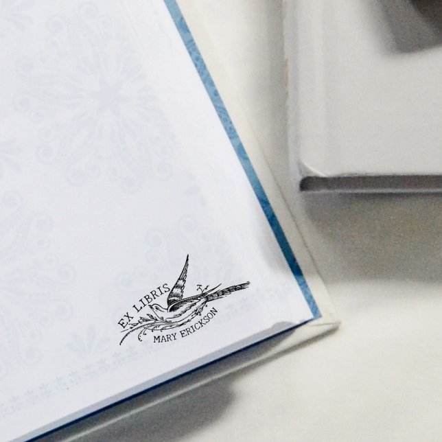 Modern Vintage Bird, Bibliotek Ex Libris Bok Stämpel (Skapare uppladdad)