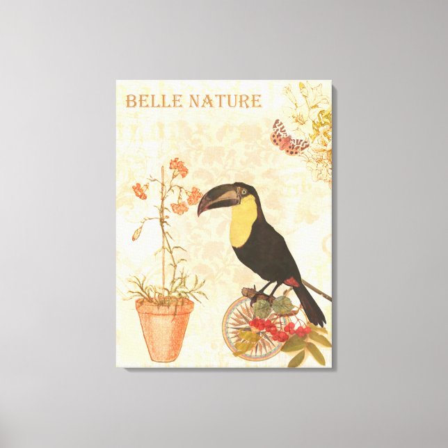Modern Vintage Bird Rosa Flower Butterfly Canvastryck (Framsida)