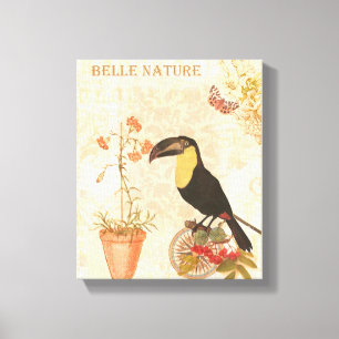 Modern Vintage Bird Rosa Flower Butterfly Canvastryck
