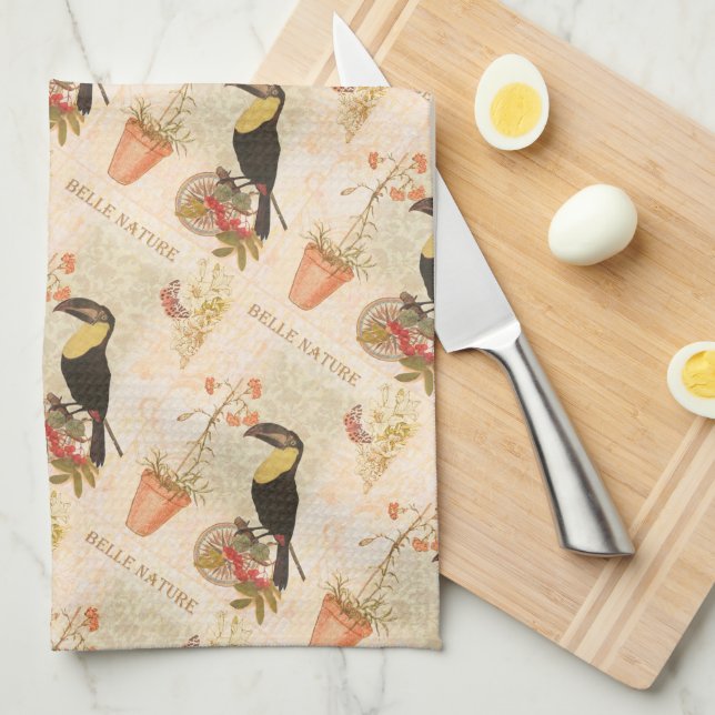 Modern Vintage Bird Rosa Flower Butterfly Kökshandduk (Vikt i Fjärdedel)