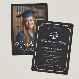 Modern Vintage Black & Guld Law Grad Photo Party Inbjudningar