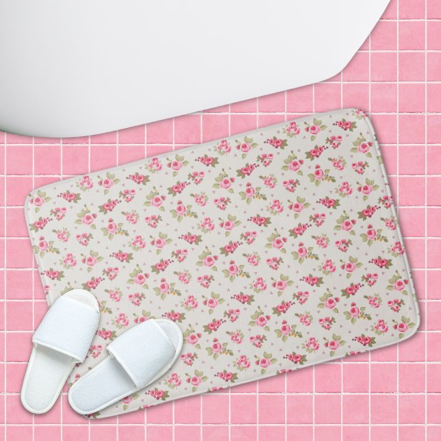 Modern Vintage Blommigt Bathroom Ro Bath Mat Badrumsmatta (Modern Vintage Floral Bathroom Rose Bath Mat)