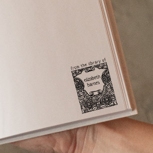 Modern Vintage Blommigt Bibliotek Stämpel