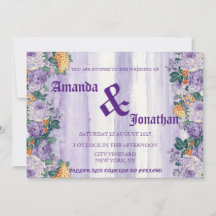 Modern Vintage Blommigt Lila bröllopsinbjudan