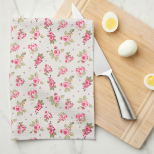 Modern Vintage Blommigt Rosa ros Tan Kitchen Towel Kökshandduk