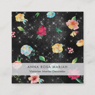 *~* Modern Vintage Blommönster Silver Glitter Fyrkantigt Visitkort